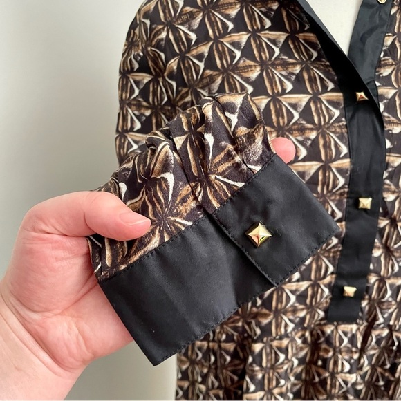 Love Moschino Brown Long Collared Sleeve Shirt Dress Gold Buttons - Picture 5 of 10